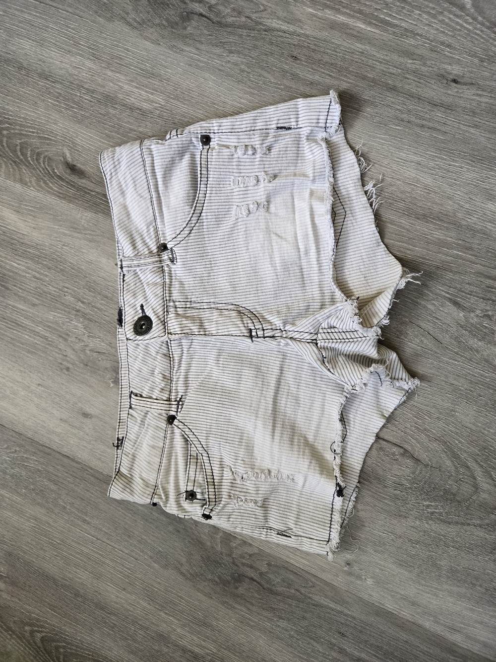 Highway Jeans White and Black Striped Denim Shorts